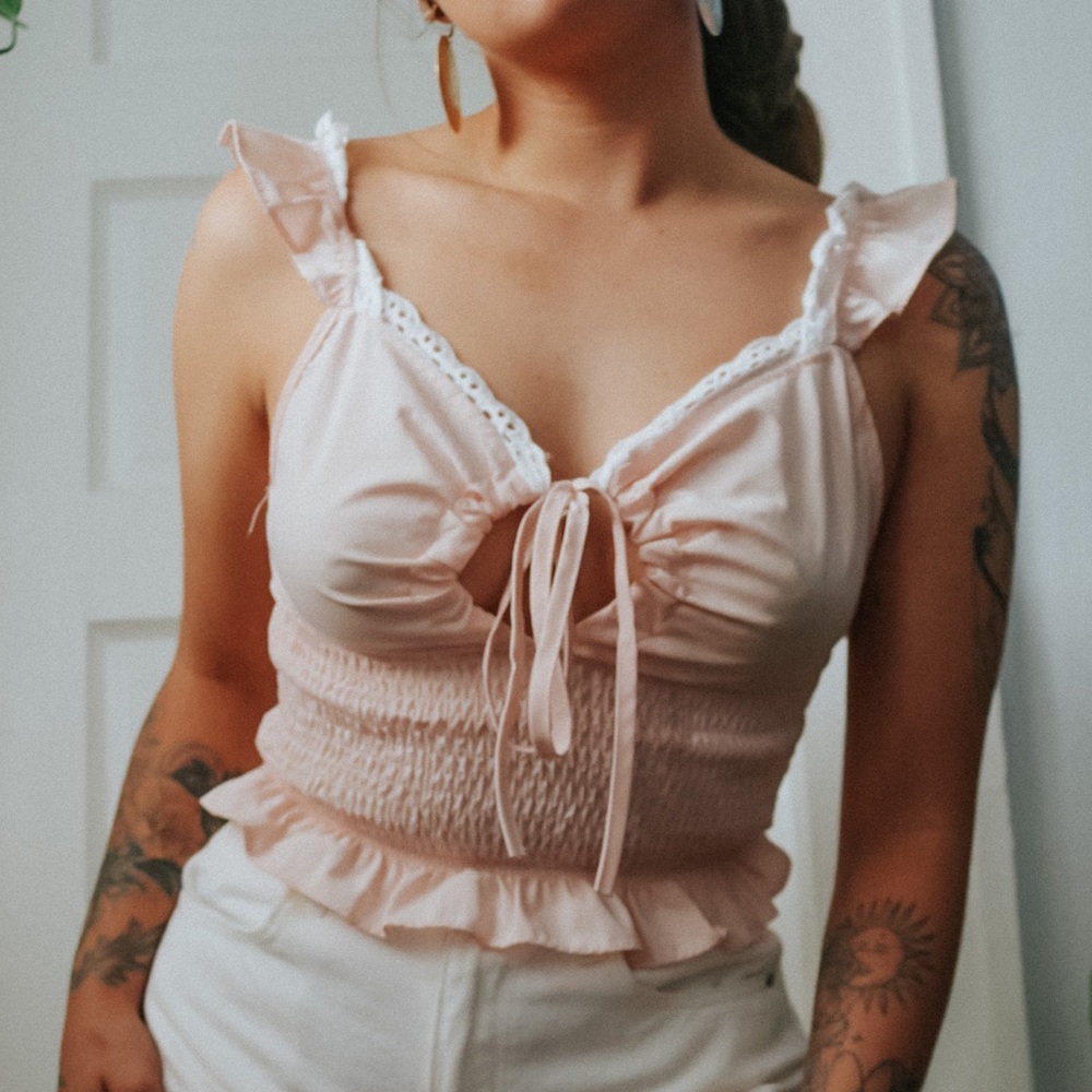 Pink crop ruffle top